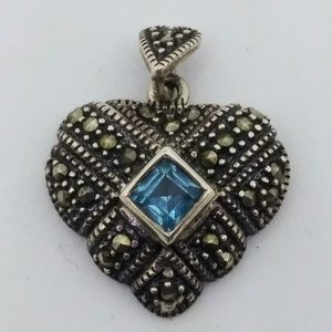 Vtg. Blue topaz and marcasite ❤pendant